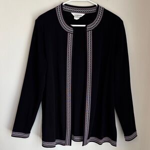 Misook Women’s Black knit Cardigan with Striped Trim size medium classic jacket